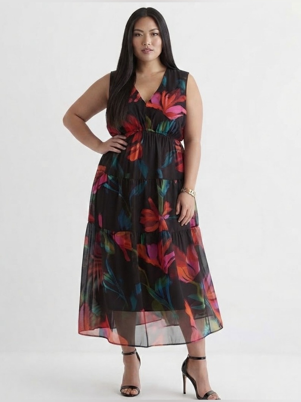 Robbie Bee Womens Plus Sleeveless Floral Maxi Dress